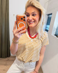 Mos Mosh Kala V-SS Stripe Tee bruin