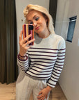 Penn and Ink aubergine jumper stripe