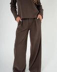 Corel Ella Pants Wide milano brush flannel bruin