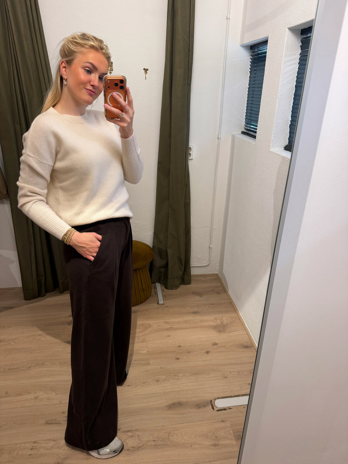 Corel Ella Pants Wide milano brush flannel bruin