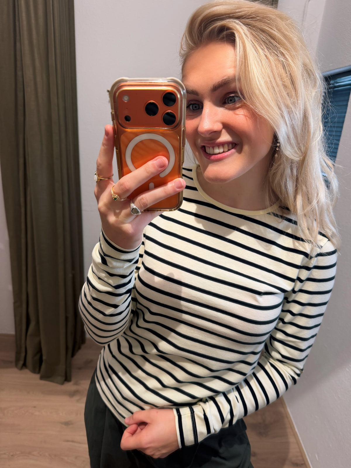Penn and Ink Longsleeve stripe navy/creme