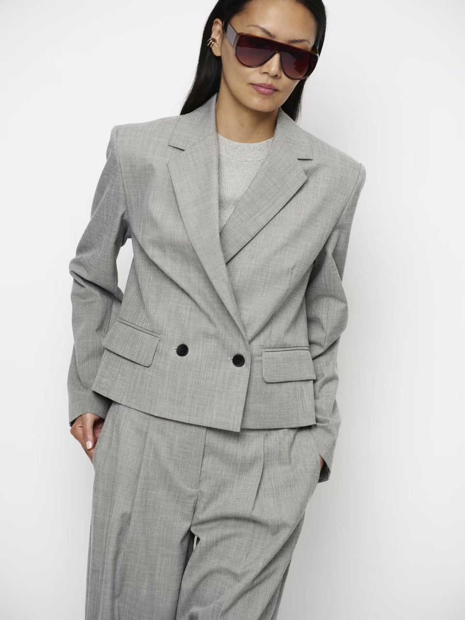 Dante 6 Reyes relaxed fit cropped blazer grijs