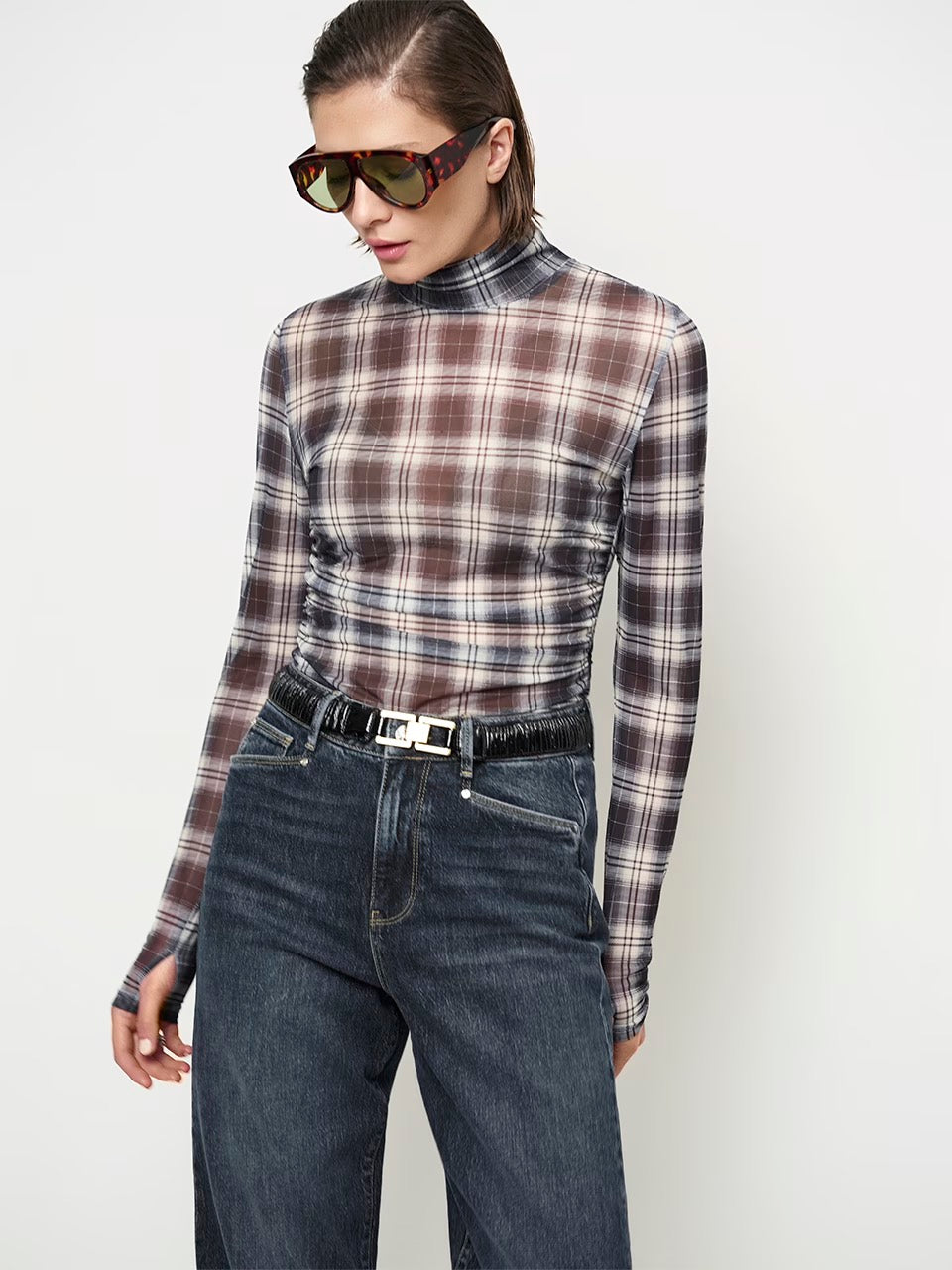Dante 6 Casha printed check mesh top
