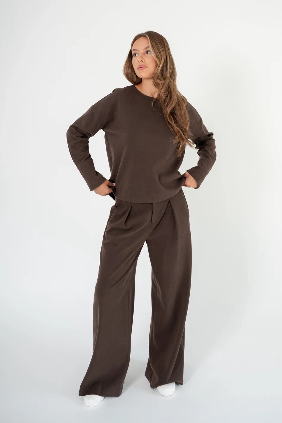 Corel Ella Pants Wide milano brush flannel bruin