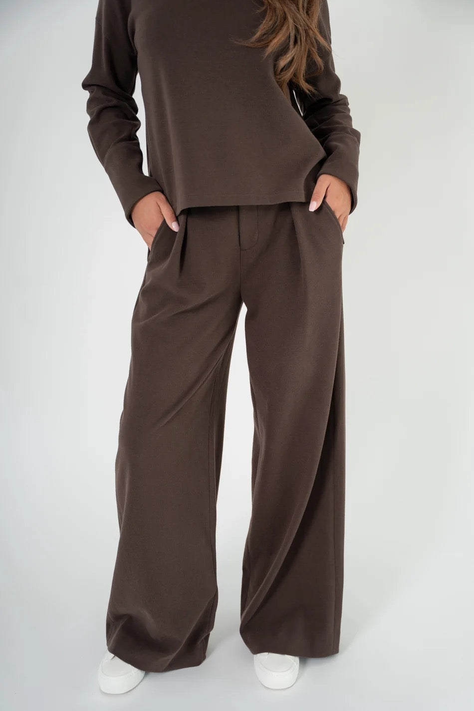 Corel Ella Pants Wide milano brush flannel bruin
