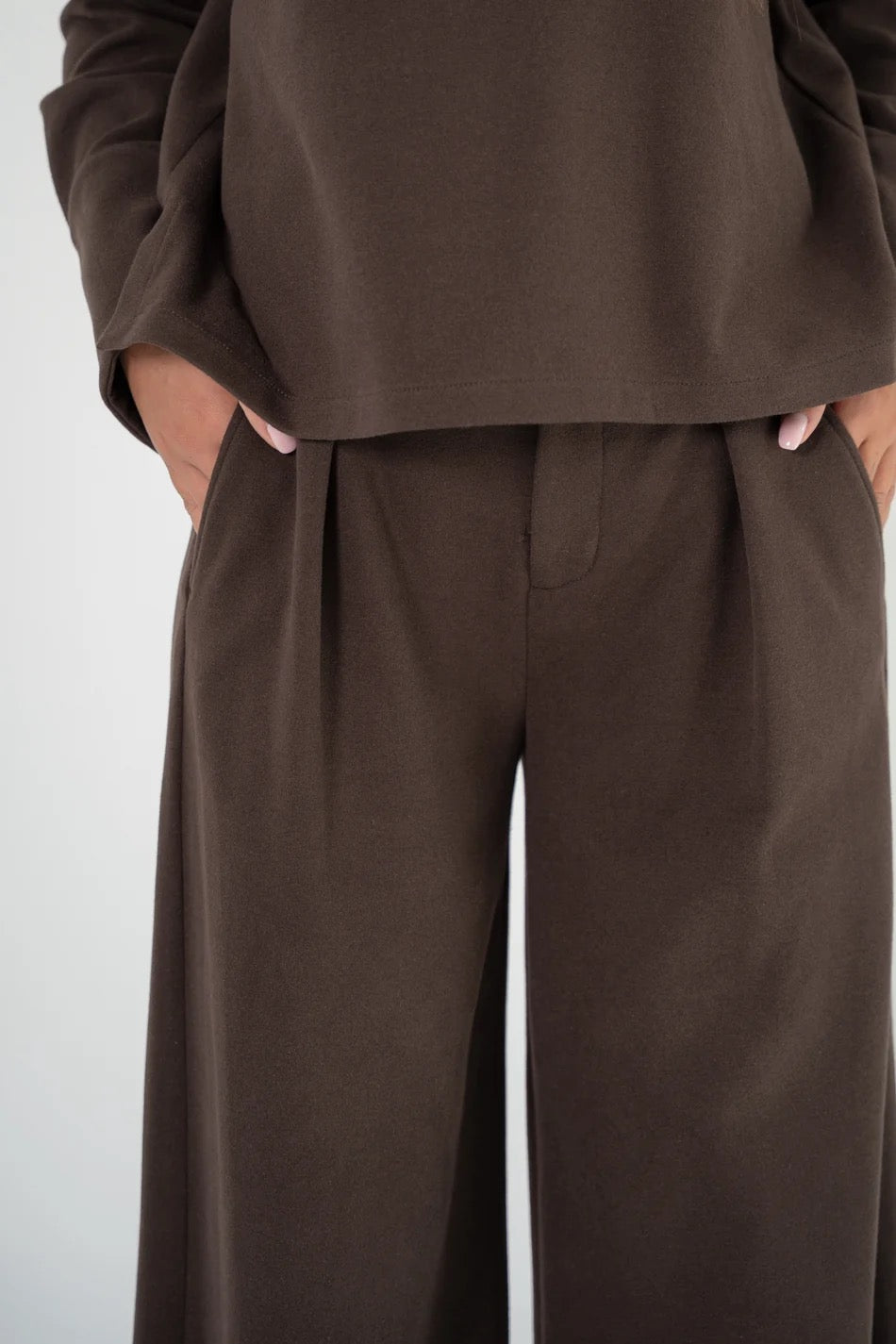 Corel Ella Pants Wide milano brush flannel bruin