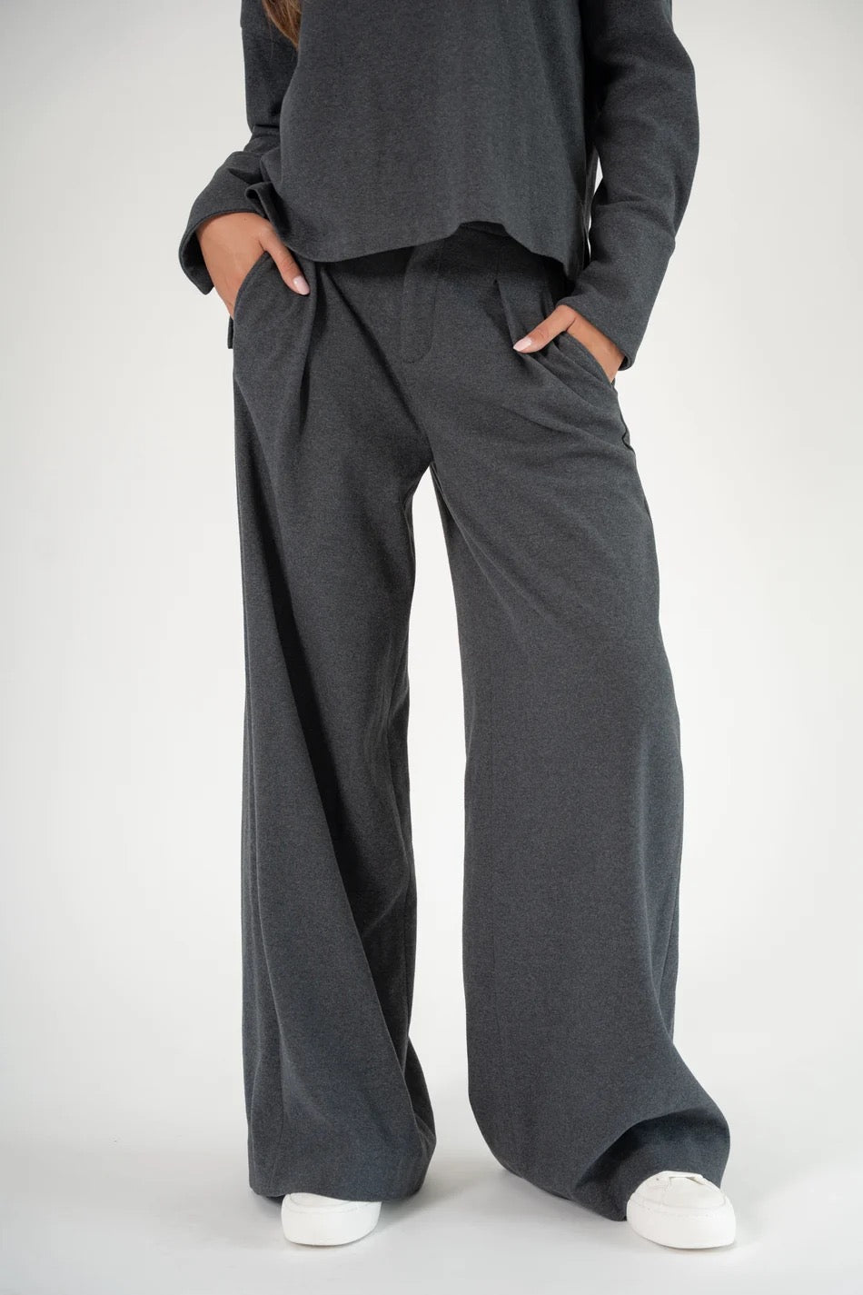 Corel Ella Pants Wide milano brush flannel grijs