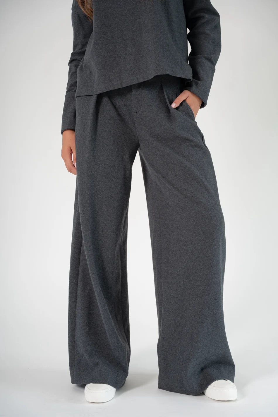 Corel Ella Pants Wide milano brush flannel grijs