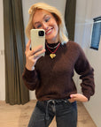 TWNS chocolate high-neck pullover long sleeves