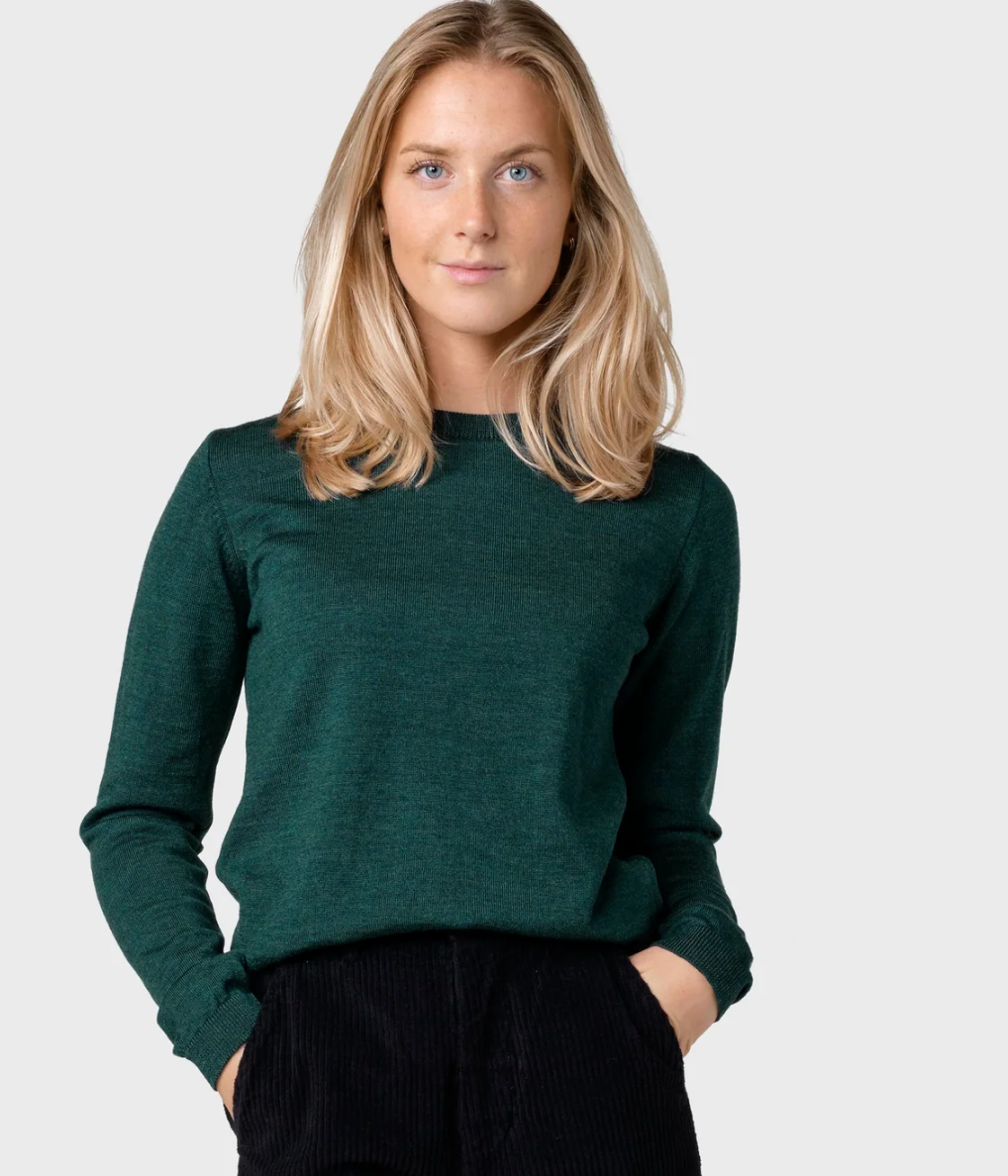 Klitmoller womens basic merino knit moss green